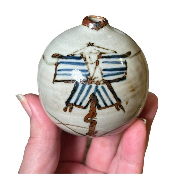 Otagiri Orb Bud Vase Japan Sphere Round 1980s Vintage Pottery Ceramic - Picture 1 of 16